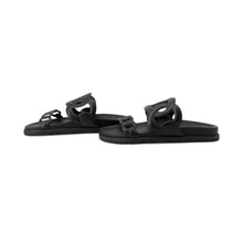 Load image into Gallery viewer, HERMES Extra Sandals Black Leather Rubber Size 37.5