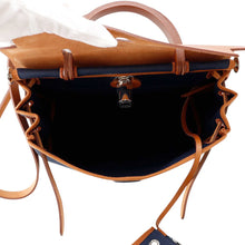 Load image into Gallery viewer, HERMES Herbag zip Navy/Natural Toile H Vache Hunter Leather Size PM
