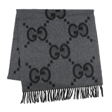 Load image into Gallery viewer, GUCCI GG Jacquard Scarf Gray/Black674275 Cashmere100%