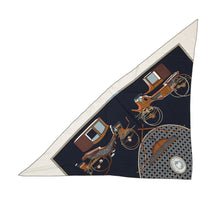 Load image into Gallery viewer, HERMES Giant Square Triangle Folding Canopy Carriage Size 140 Navy/White/Caban/Tabac Cashmere70% Silk30%