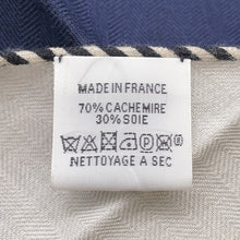 Load image into Gallery viewer, HERMES Giant Square Triangle Folding Canopy Carriage Size 140 Navy/White/Caban/Tabac Cashmere70% Silk30%