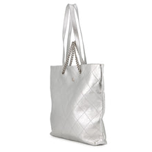 Load image into Gallery viewer, CHANEL CC Logo Club Monaco Chain Tote Bag Silver Shiny Calf Leather