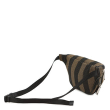 将图像加载到图库查看器中,FENDI Pecan Stripe Waist Bag Black/Brown7VA446 Canvas Leather Size Small