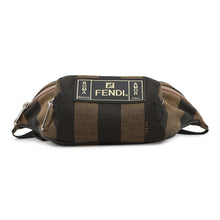 将图像加载到图库查看器中,FENDI Pecan Stripe Waist Bag Black/Brown7VA446 Canvas Leather Size Small