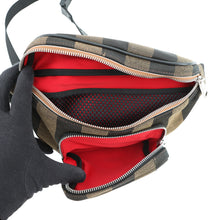 将图像加载到图库查看器中,FENDI Pecan Stripe Waist Bag Black/Brown7VA446 Canvas Leather Size Small