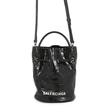 Load image into Gallery viewer, BALENCIAGA Drawstring 2-Way Bucket Bag Black638342 Croco embossed Size XS