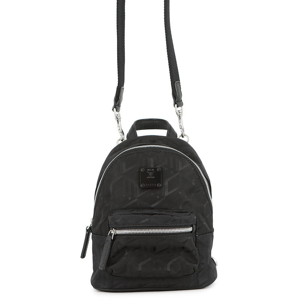 MCM Stark Bebe Boo Backpack in Cubic Jacquard Nylon Black ECO Nylon