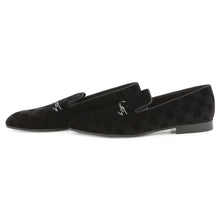 Load image into Gallery viewer, LOUIS VUITTON Auteuil line Damier loafers with embroidery logo Black Velour Size 8L