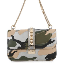 Load image into Gallery viewer, Valentino Garavani Glam Rock Camouflage Chainshoulder Bag Silver/Beige/Green Canvas Leather