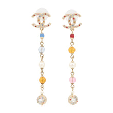 Load image into Gallery viewer, CHANEL CC Logo Swing EarringsAB3108 Metal Rhinestone Faux Pearl Color Stone