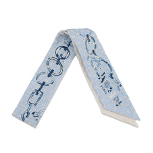 Load image into Gallery viewer, HERMES Twilly Scarf by Do Re Boucles Broderie Anglaise, Spring/Summer 2023 Blue/Blanc/Marine Silk100%