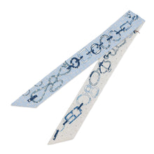 Load image into Gallery viewer, HERMES Twilly Scarf by Do Re Boucles Broderie Anglaise, Spring/Summer 2023 Blue/Blanc/Marine Silk100%