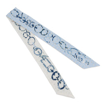 Load image into Gallery viewer, HERMES Twilly Scarf by Do Re Boucles Broderie Anglaise, Spring/Summer 2023 Blue/Blanc/Marine Silk100%