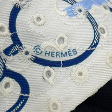 Load image into Gallery viewer, HERMES Twilly Scarf by Do Re Boucles Broderie Anglaise, Spring/Summer 2023 Blue/Blanc/Marine Silk100%