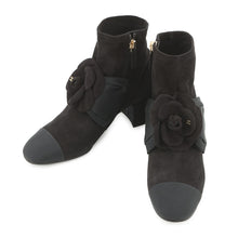 Load image into Gallery viewer, CHANEL Camellia short boots BlackG45310 suede Size 37C