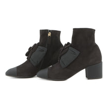 Load image into Gallery viewer, CHANEL Camellia short boots BlackG45310 suede Size 37C