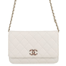 Load image into Gallery viewer, CHANEL CC Logo Chain Wallet White Caviar Leather