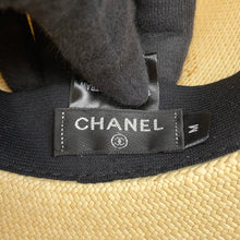 Load image into Gallery viewer, CHANEL CC Logo Ribbon Straw Hat Size M Beige/Black Straw100%