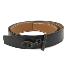 将图像加载到图库查看器中,HERMES Yachting Belt Size 95/1.3" Black/Gold Box Calf Leather Epsom