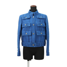 Load image into Gallery viewer, CHANEL 2020 Resort Collection Checkered Tweed Jacket Size 36 BlueP62605 V46600 MG152 Cotton53% Wool 35% Polyamide12%