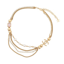 Load image into Gallery viewer, CHANEL CC Logo Stone Crush Chain Logo Necklace Gold Gold Plated Rhinestone Faux Pearl