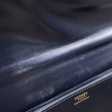 Load image into Gallery viewer, HERMES Wood Shoulder Bag Navy Box Calf Leather
