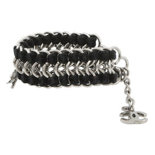 将图像加载到图库查看器中,CHANEL CC Logo ChainBracelet Black/Silver Metal Velvet Rhinestone Faux Pearl