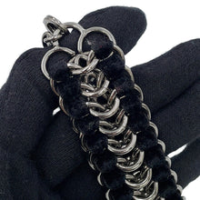 将图像加载到图库查看器中,CHANEL CC Logo ChainBracelet Black/Silver Metal Velvet Rhinestone Faux Pearl