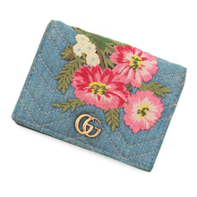 将图像加载到图库查看器中,GUCCI GG Marmont Double G Mini Wallet Blue/Multicolor466492 Denim/Leather
