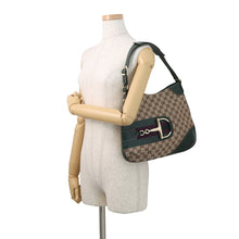 Load image into Gallery viewer, GUCCI Horsebit One-Shoulder Bag Beige/Green137388 GG Canvas Leather