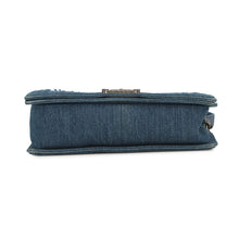 Load image into Gallery viewer, CHANEL Boy Chanel ChainShoulder Bag Blue Tweed Denim Leather Size 28