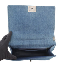 Load image into Gallery viewer, CHANEL Boy Chanel ChainShoulder Bag Blue Tweed Denim Leather Size 28