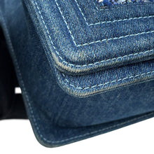 Load image into Gallery viewer, CHANEL Boy Chanel ChainShoulder Bag Blue Tweed Denim Leather Size 28