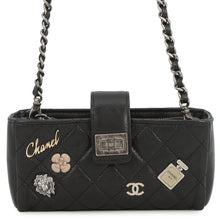 将图像加载到图库查看器中,CHANEL 2.55 Phone Case Chain Pochette Lucky Bag Charm BlackA80446 Calf Leather Rhinestone Size Mini