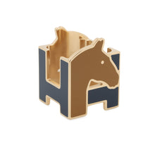 Load image into Gallery viewer, HERMES ScarfRing H Cheval Navy/Camel Metal