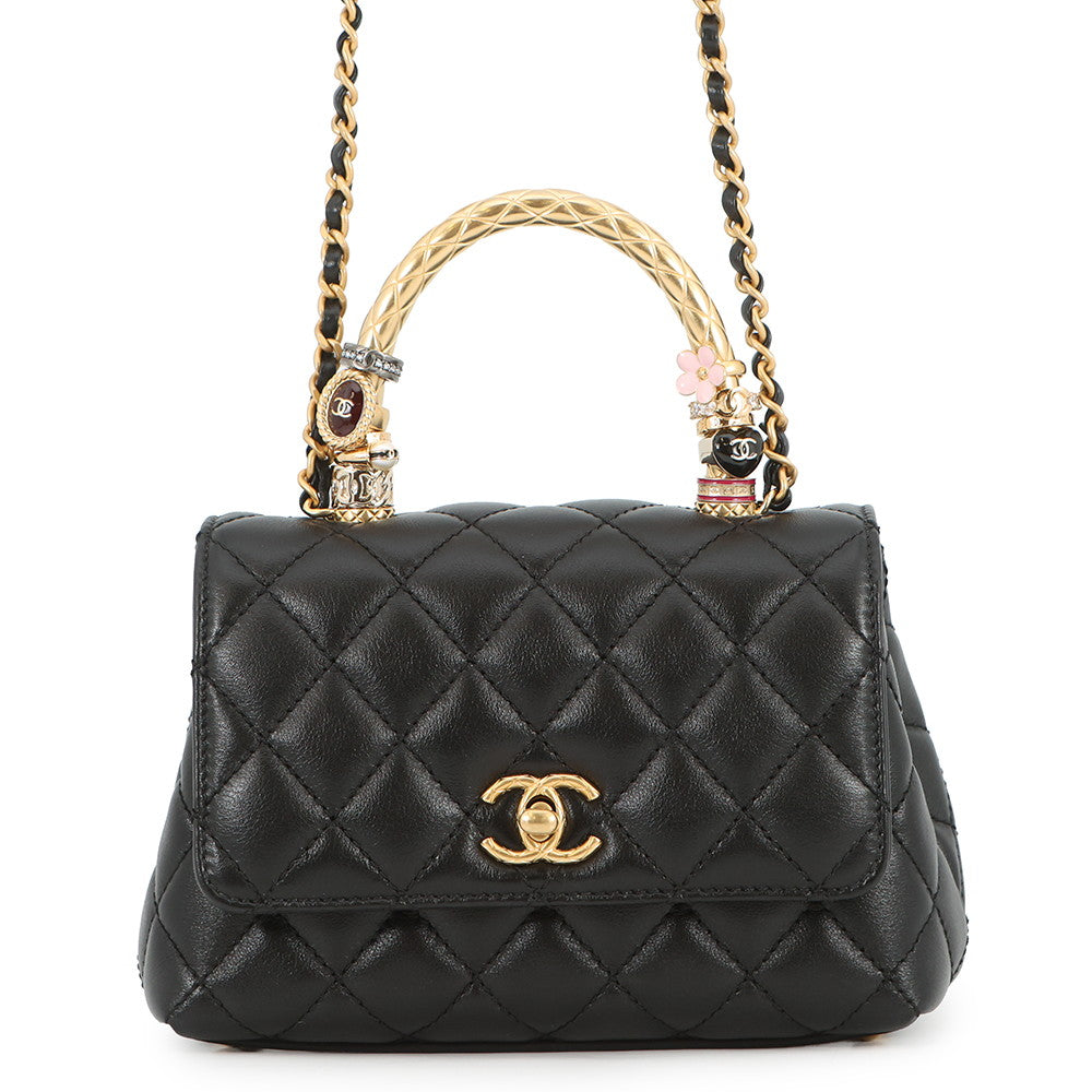 CHANEL Coco Handle 2WAYHandbag BlackAS2215 Lambskin Size XXS