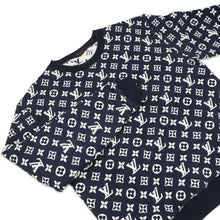 将图像加载到图库查看器中,LOUIS VUITTON Monogram all-over print knitted fabric Size S Navy/WhiteRM211Q Cotton78% Nylon18% Polyurethane4%