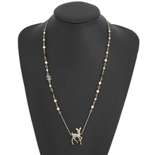 将图像加载到图库查看器中,CHANEL CC Logo Bambi Motif Long Necklace Metal Faux Pearl Rhinestone