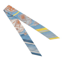 将图像加载到图库查看器中,HERMES Twilly Ex-Libris Bleu Moyan/Jaune Viff/Orange Silk100%