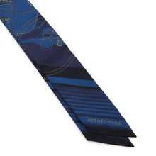 Load image into Gallery viewer, HERMES Twilly Ex-Libris Blue Indigo/Black/Beige Silk100%