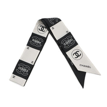 Load image into Gallery viewer, CHANEL CC Logo Scarf White/Black Silk100%