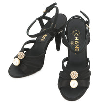 Load image into Gallery viewer, CHANEL Pearl Sandals Black Fabric Size 36