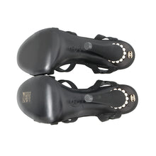 Load image into Gallery viewer, CHANEL Pearl Sandals Black Fabric Size 36