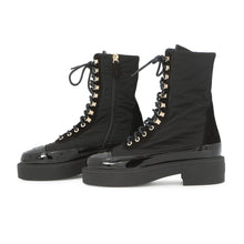 Load image into Gallery viewer, CHANEL CC Logo Lace-Up Boots BlackG38086 Nylon Patent Leather Size 36C