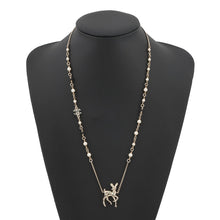 Load image into Gallery viewer, CHANEL CC Logo Bambi Motif Long Necklace Gold Plated Rhinestone Faux Pearl