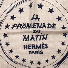 Load image into Gallery viewer, HERMES Giant Square, LA PROMENADE DU MATIN (Morning Walk) Size 140 Natural/Marine/Black Cashmere70% Silk30%