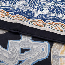 将图像加载到图库查看器中,HERMES Carre SUPER SILK QUEST Size 90 Black/Blue/Beige Silk100%