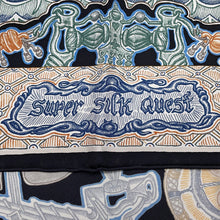 将图像加载到图库查看器中,HERMES Carre SUPER SILK QUEST Size 90 Black/Blue/Beige Silk100%