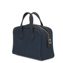 Load image into Gallery viewer, HERMES Victoria 3 Fool Toe Black/Blue Saphir Swift Leather Toile Cadrille Size Mini