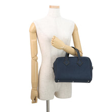 Load image into Gallery viewer, HERMES Victoria 3 Fool Toe Black/Blue Saphir Swift Leather Toile Cadrille Size Mini